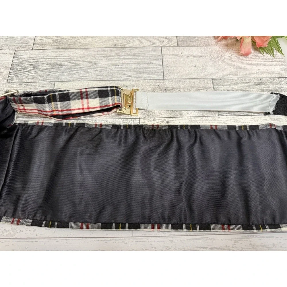 Vintage Cummerbund White Black Red Tartan‎ Plaid Cotton Adjustable to 44
